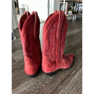 EUC Dan Post Red Cowboy Western Boots Leather Pointed Toe Stitch Detail 6.5